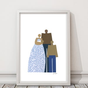 African American Family Portrait, New born art, Minimalist Portrait, Family art, People of color, Print myself, Art Print yourself image 6