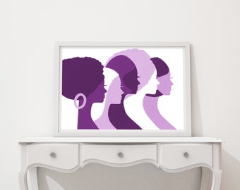 Preppy wall art, girly wall art, feminine wall art, college apartment, room decor for teens, African American Art, women of color, Unity