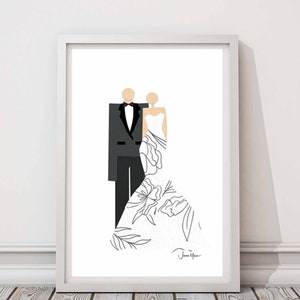 1st anniversary gift for wife, Wedding Portrait, Preppy Room Décor, faceless portrait, Minimalist Portrait, Sentimental gift