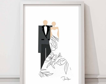 1st anniversary gift for wife, Wedding Portrait, Preppy Room Décor, faceless portrait, Minimalist Portrait, Sentimental gift