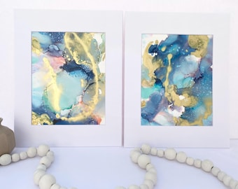 Set of 2 abstract art, 11x14, navy blue wall art, blue preppy wall art, maximalist wall art, maximalist decor, preppy wall art, funky decor