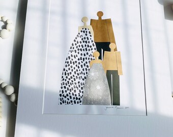 Biracial Family Portrait Art | Minimalist Paper Cut Artwork | Modern Family Wall Decor | Unique Gift