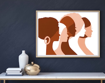 70s wall art, groovy wall art, indie room décor, girly wall art, Afro Art, Women of color, college dorm decor, retro wall art, above bed art