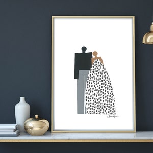 10th anniversary gift for wife, Apartment décor, Minimalist Couple portrait, Diversity art, Inclusion art, African American Art image 4