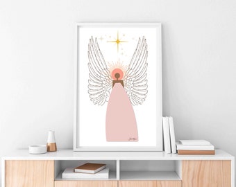 Angels Among Us printable artwork, Holiday décor, Black Christmas Angel, minimalist artwork, Christmas Décor, Apartment Décor, Eclectic art