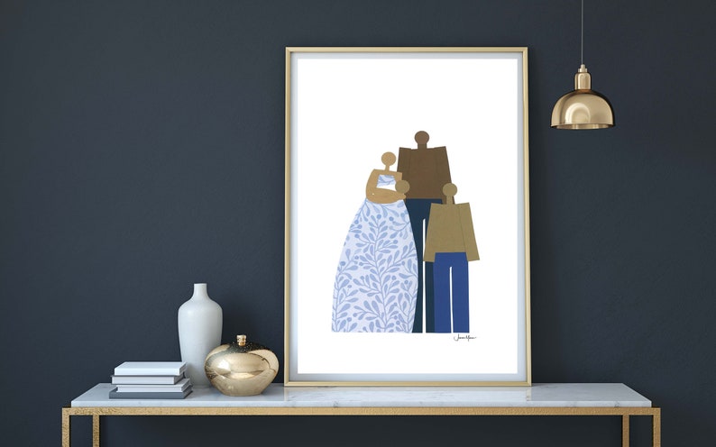 African American Family Portrait, New born art, Minimalist Portrait, Family art, People of color, Print myself, Art Print yourself image 7