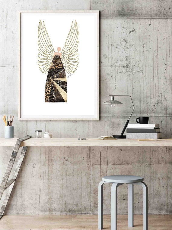 Modern Christian art, Spiritual art, Spiritual wall art, Religious wall art for women, Biblical art, art deco angel, minimalist artwork