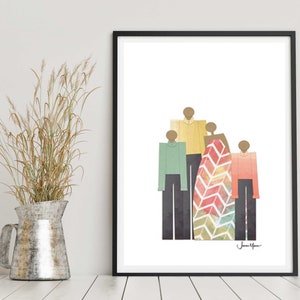 Minimalist Family Portrait, Family 4, Black Family, African American Portrait, Printable, Gift for mom, Gift for Dad, Black Love