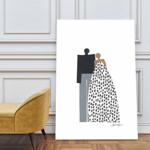 10th anniversary gift for wife, Apartment décor, Minimalist Couple portrait, Diversity art, Inclusion art, African American Art image 9