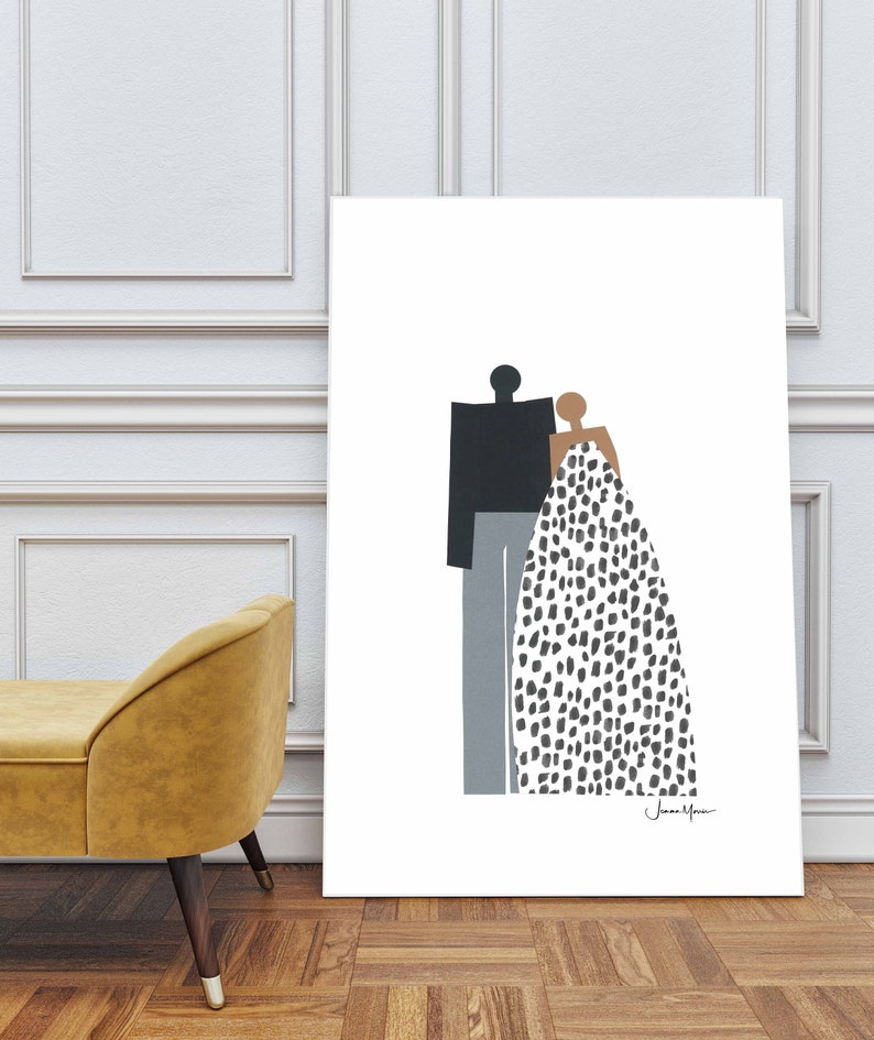 10th anniversary gift for wife, Apartment décor, Minimalist Couple portrait, Diversity art, Inclusion art, African American Art image 9