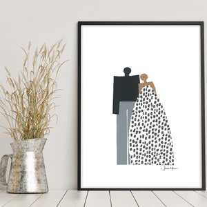 10th anniversary gift for wife, Apartment décor, Minimalist Couple portrait, Diversity art, Inclusion art, African American Art image 1