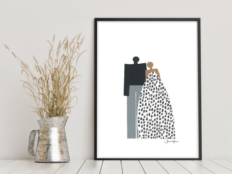 10th anniversary gift for wife, Apartment décor, Minimalist Couple portrait, Diversity art, Inclusion art, African American Art image 1