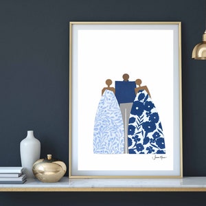 family Portrait, African American Family, Black artist, Family of 3, printable, Digital download, minimalist people portrait, art