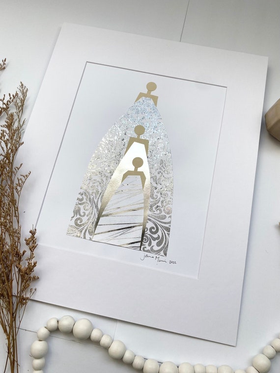 Minimalist biblical artwork, Spiritual wall art, Original Artwork, Guardian Angel, Generations, Ancestors, Metallic art, Paper art