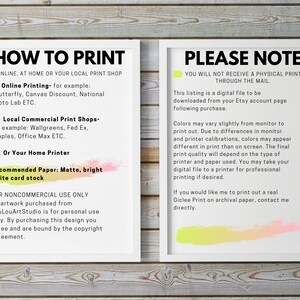 May include: A printable digital file with instructions on how to print at home, at a local print shop, or online. The file is for non-commercial use only. The text also includes a note that a physical print will not be sent through the mail.