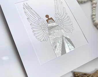 Original Metallic Silver Angel, Black Religious art, African American art original, Biblical art, art Deco Angel, Spiritual wall art