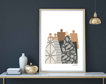 Sentimental Gift, Multiracial, Biracial Family, Minimalist art, Affordable art, Black owned shops, Rustic Home, unity art, print yourself