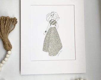 Black Fashion Illustration Wall Art – African American Woman Artwork, Modern Minimalist Decor