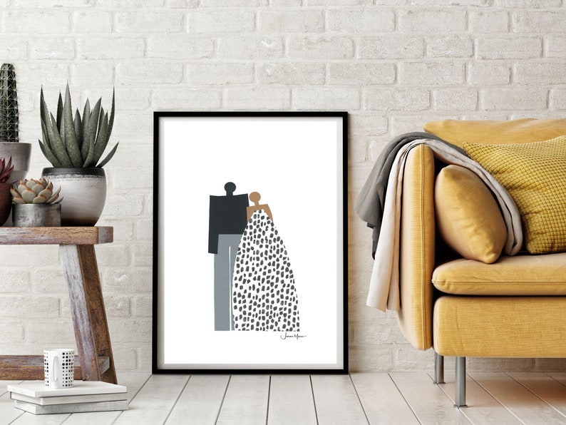 10th anniversary gift for wife, Apartment décor, Minimalist Couple portrait, Diversity art, Inclusion art, African American Art image 10