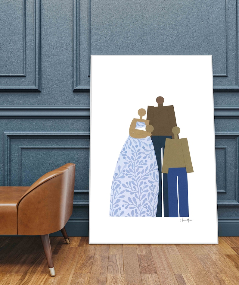 African American Family Portrait, New born art, Minimalist Portrait, Family art, People of color, Print myself, Art Print yourself image 1