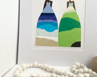 Abstract Landscape Wall Art, Minimalist Ocean Artwork, Modern Blue Wall Decor, Preppy Home Aesthetic