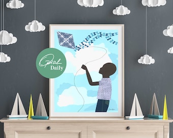 Black Boy Joy, Black Boy nursery art, Black boy wall art, Boy flying kite,  Last Minute Gift, Daycare art, School room décor, child room