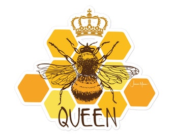 Queen Bee Pegatinas sin burbujas, pegatina de vinilo, pegatina, pegatina para computadora portátil, pegatina linda, pegatina de botella de agua, pegatina de pared, abeja reina, reina