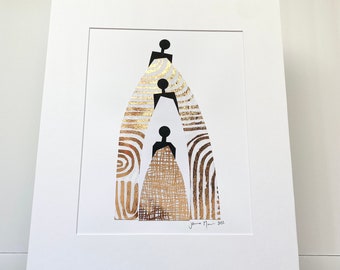 Rose Gold Angel Wall Art – African American Guardian Angel Painting, Spiritual Black Woman Artwork
