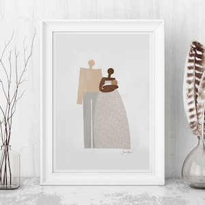 Birassisches Familienporträt zum Ausdrucken, Last-Minute-Geschenk, Minimalistisches Porträt, Vielfalt
