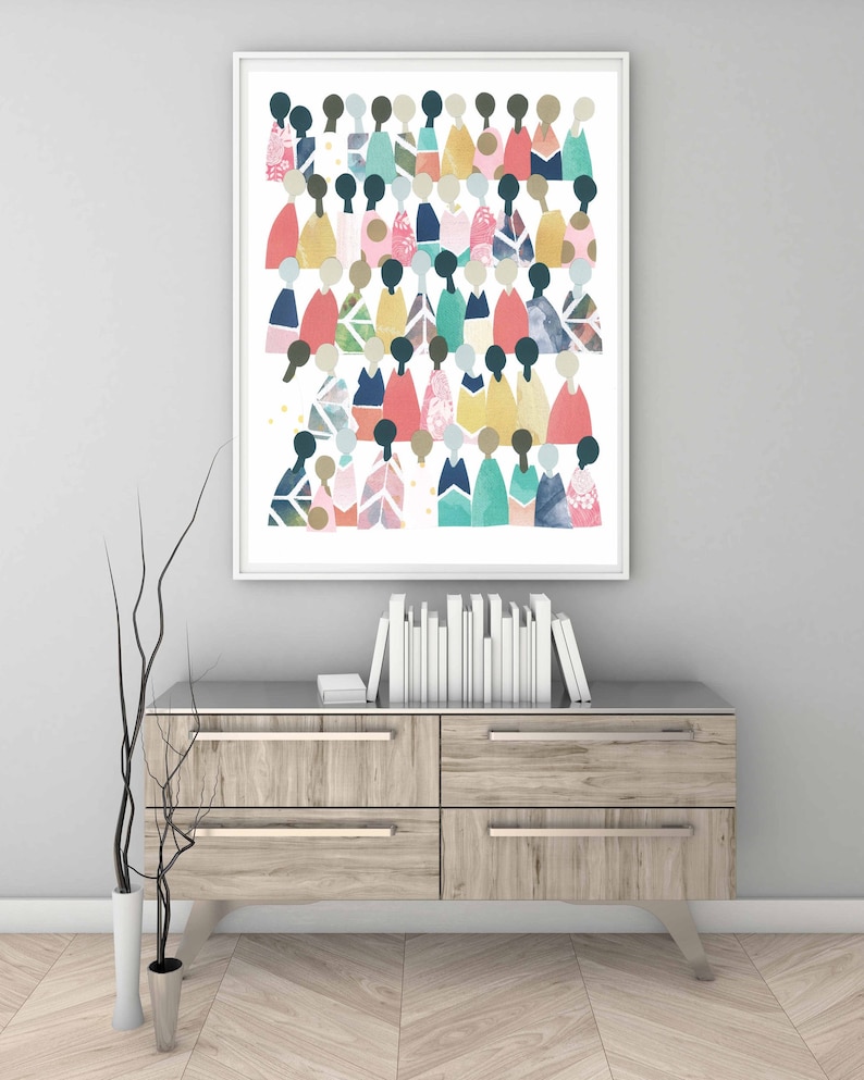 Printable Art, People Art, Modern Painting, Wall Decor, Minimalist people, Unity, People of Color, Rainbow people, African American image 1