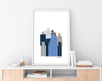 Interracial, Interracial Family, Black owned shops, printable art, minimalist people art, Family portrait, Gift for Mom, Gift for Dad