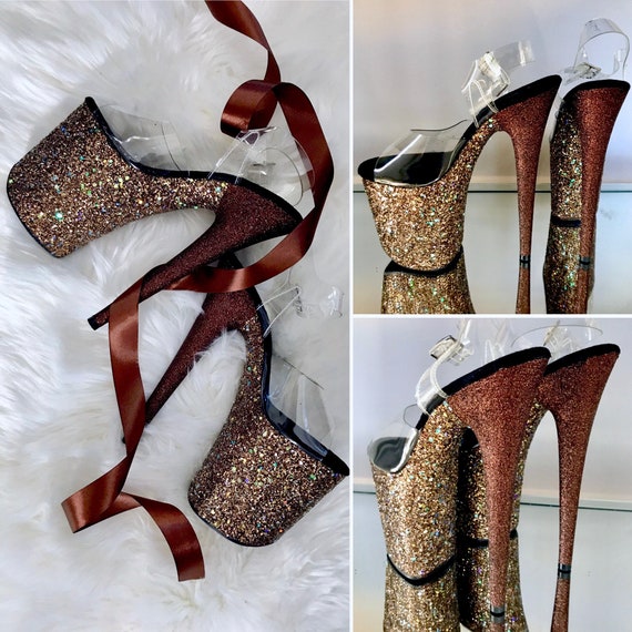 bronze glitter heels