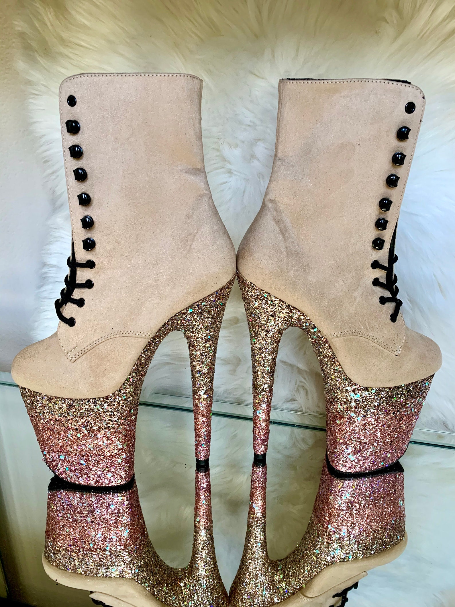 Nude Suede Dip Dye Glitter Boots Custom Pole Dance / Exotic | Etsy