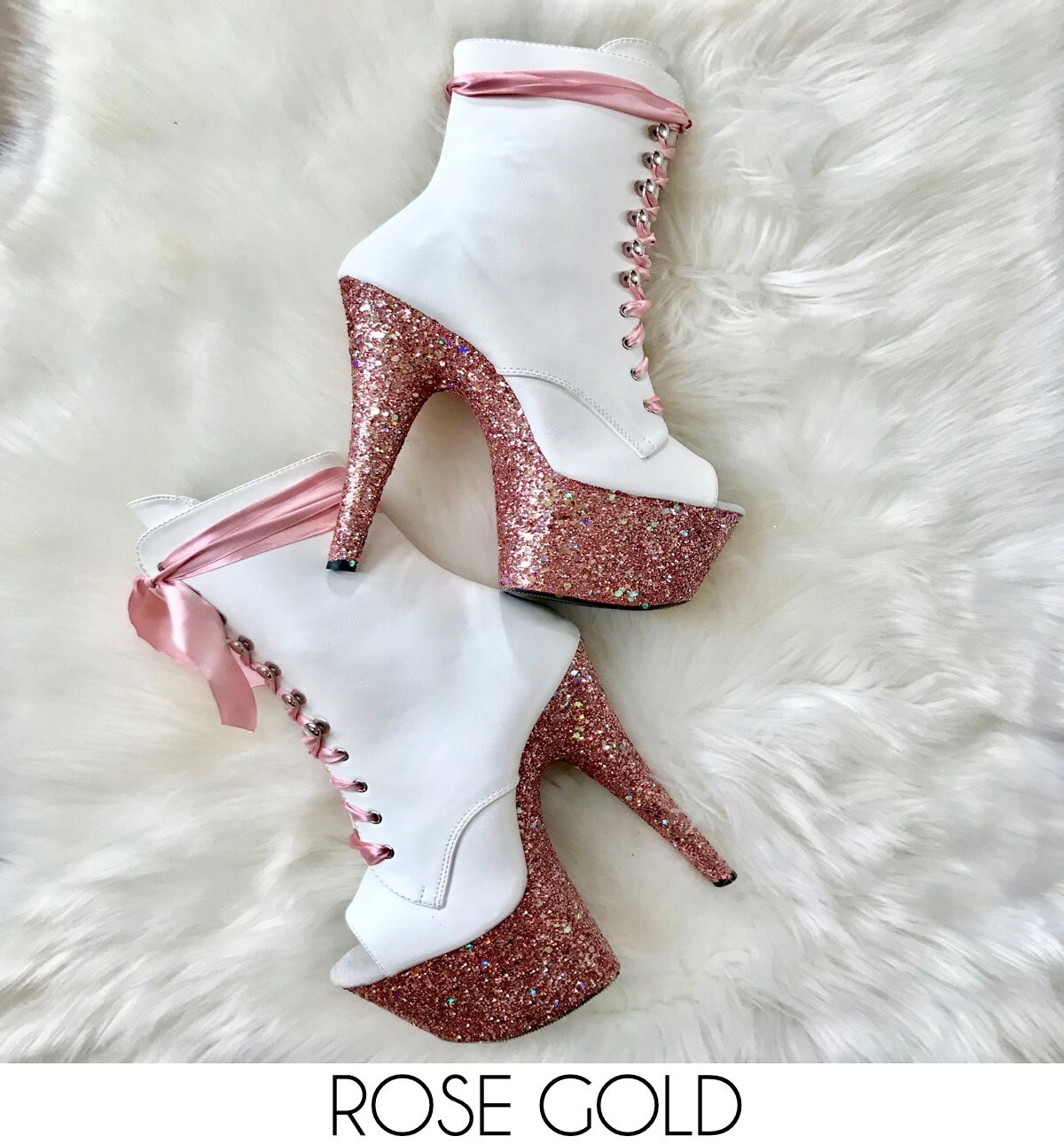 Gold Glitter White Peeptoe Boots Custom Pole Dance / Exotic | Etsy