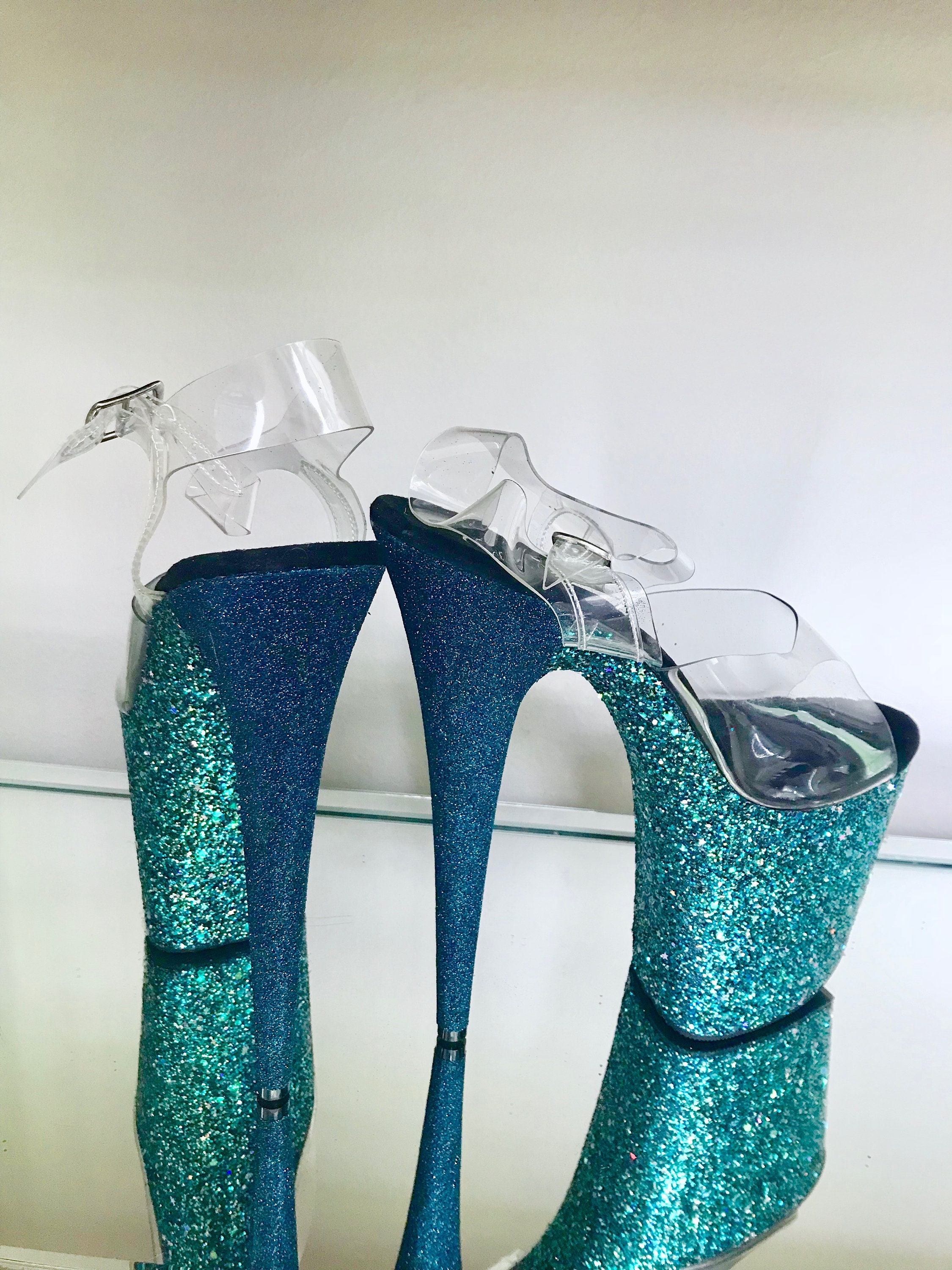 Deep Teal Glitter Heels Custom Pole Dance / Exotic / - Etsy