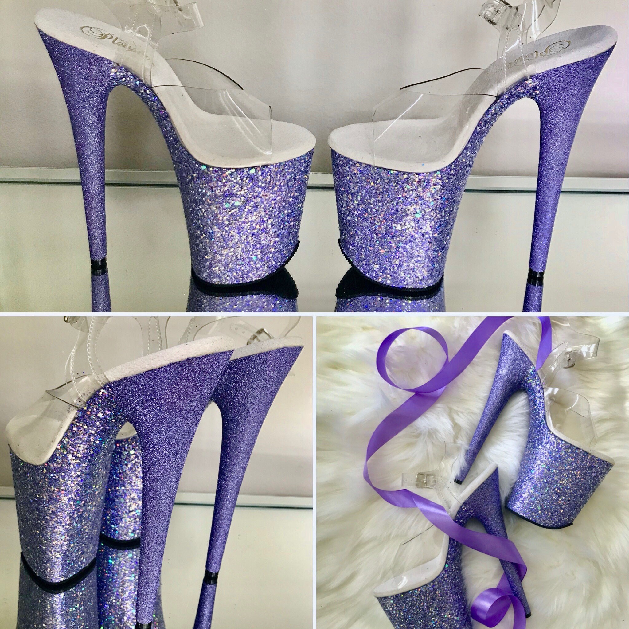 Lilac Glitter Heels Custom Pole Dance 