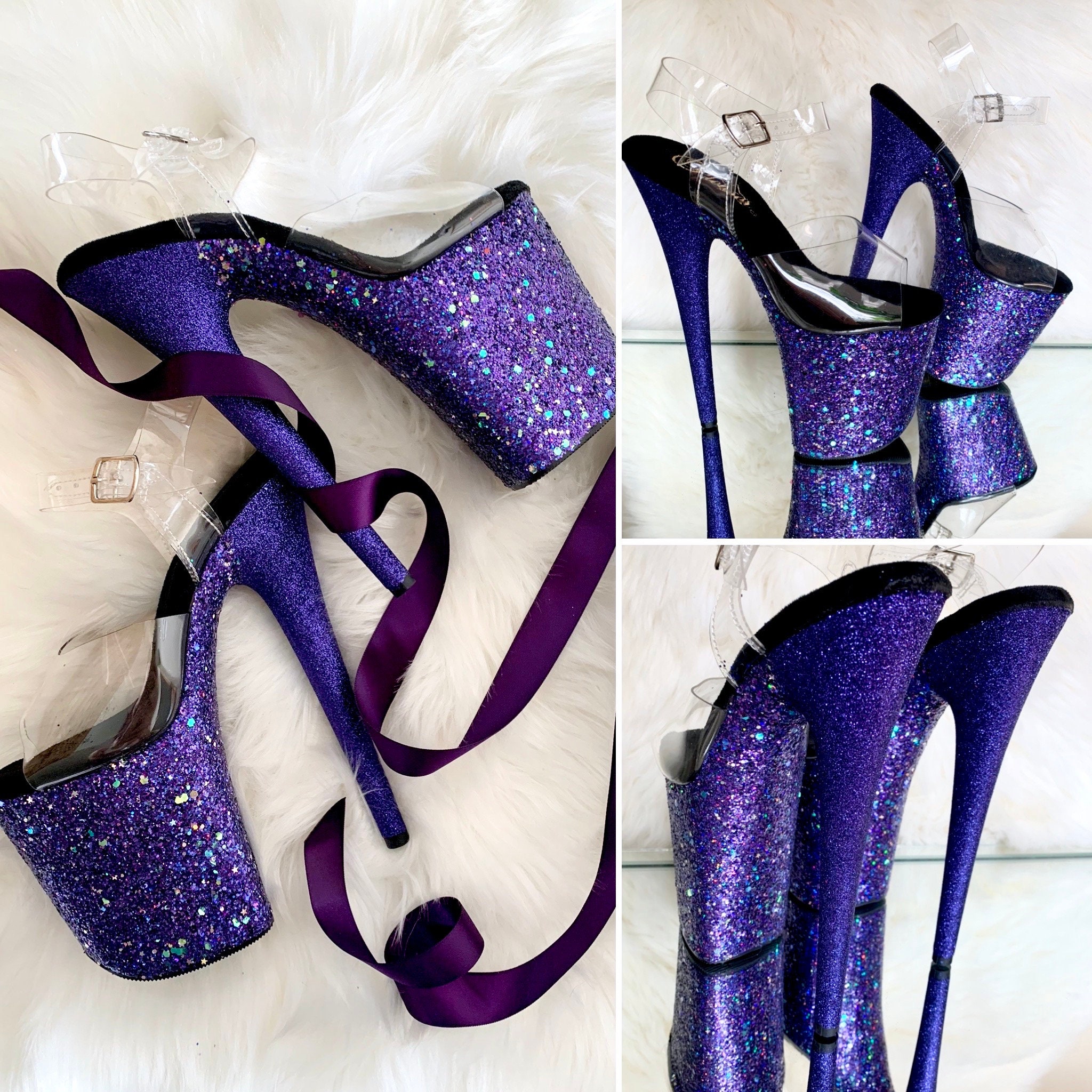 dark purple glitter heels
