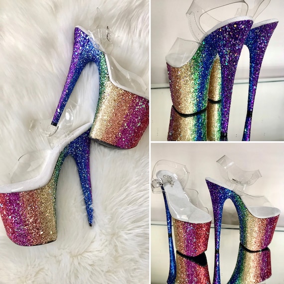 rainbow stripper heels
