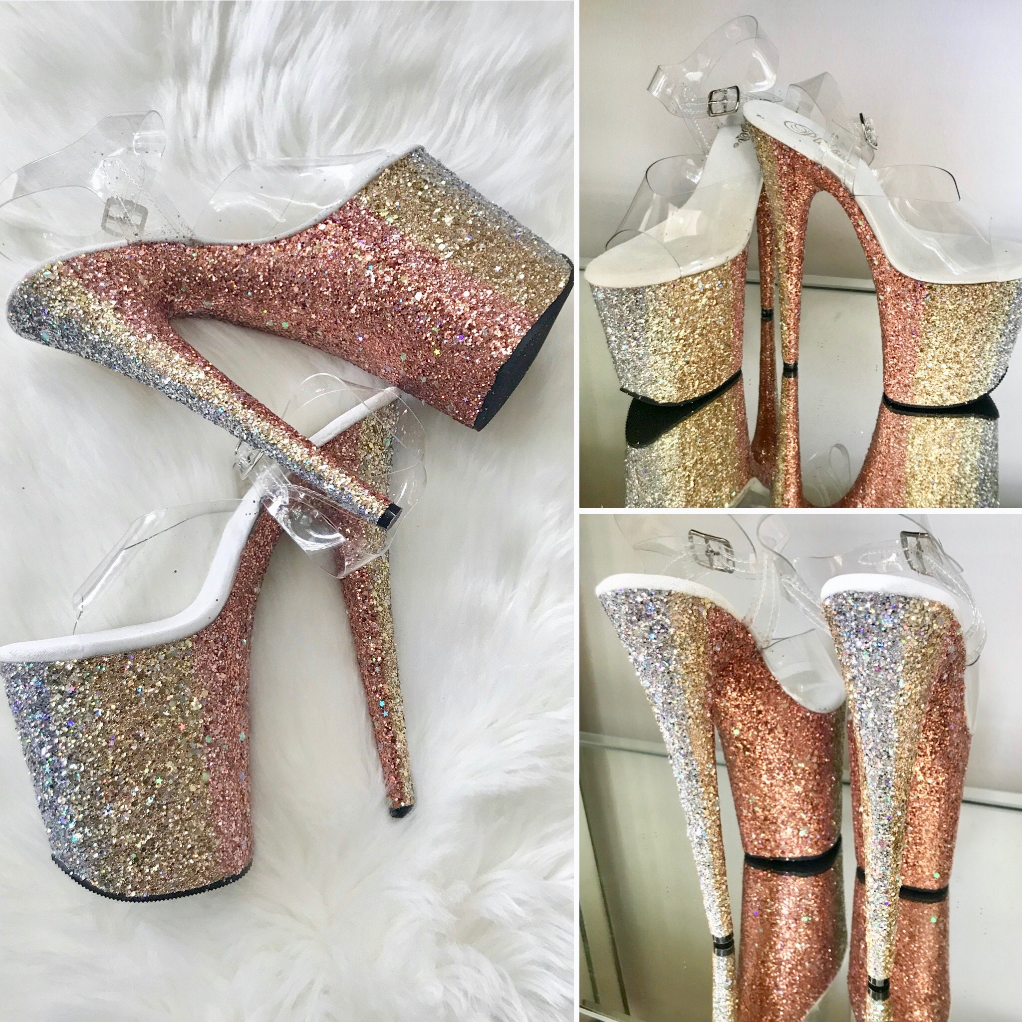 Mixed Metallic Ombre Glitter Heels 