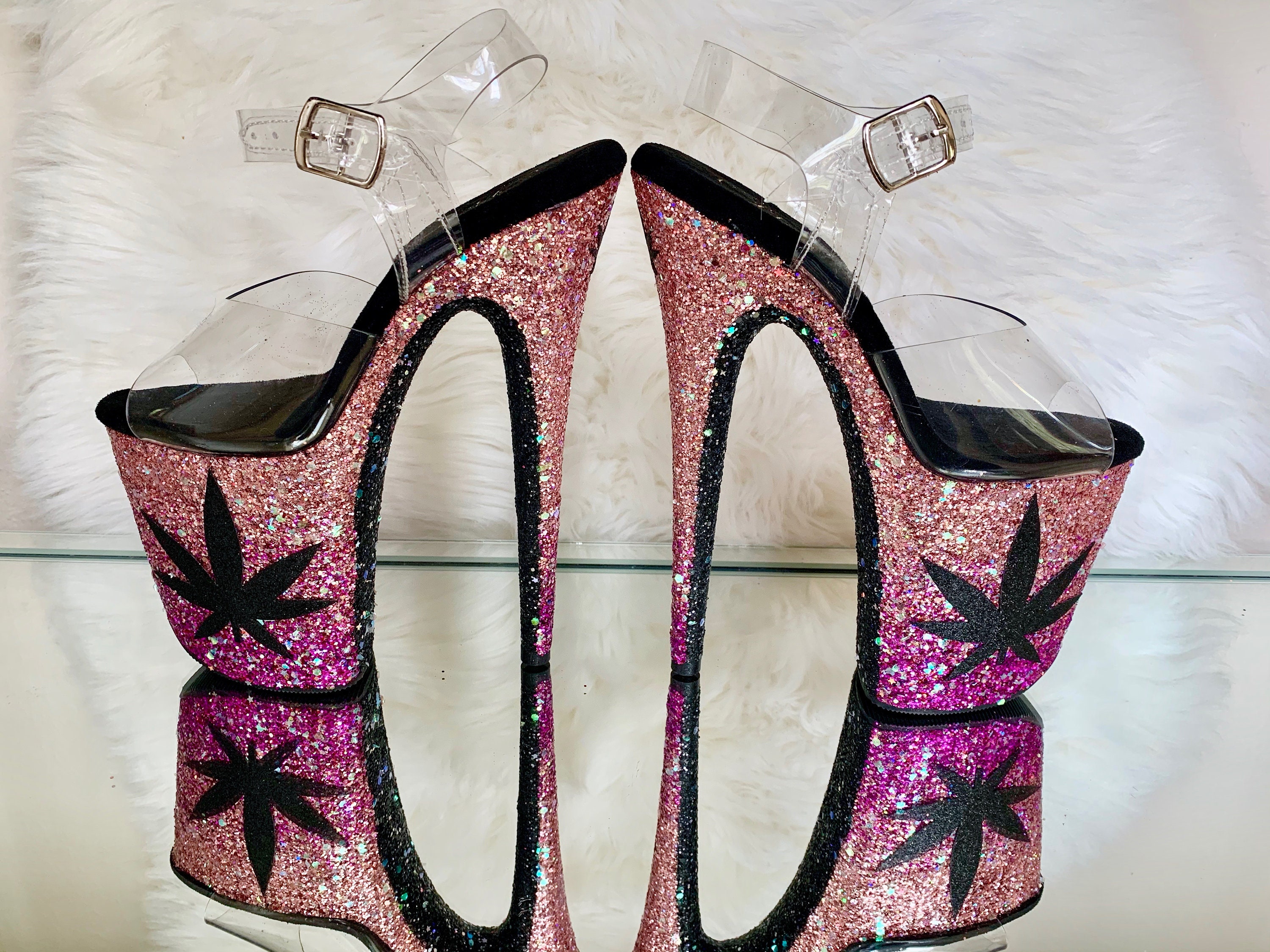 Mary Jane Pink Glitter Heels Custom Pole Dance / Exotic / | Etsy