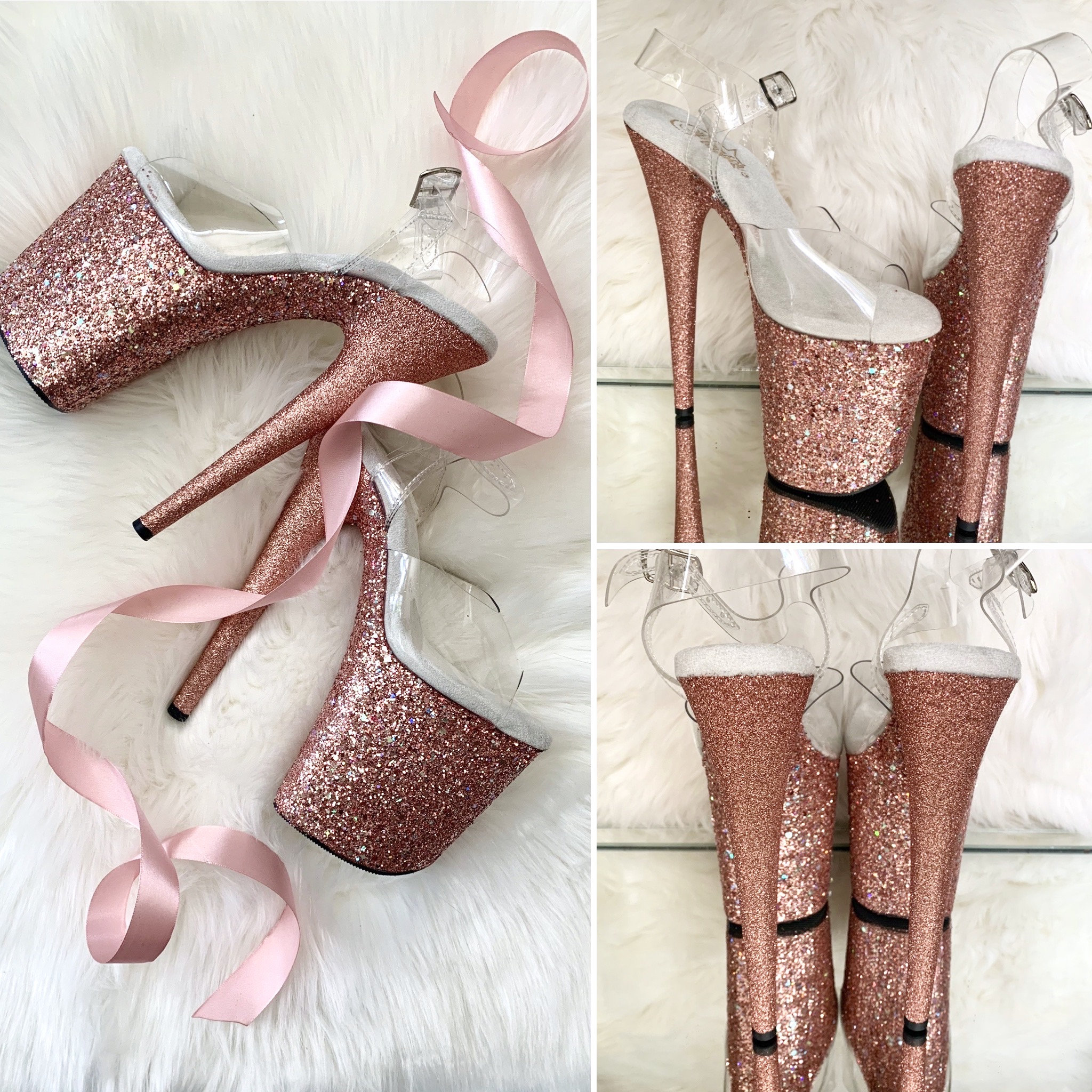 Rose Gold Glitter Heels Custom Pole 