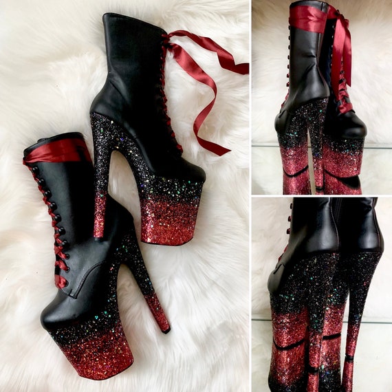 Black Dip Dye Glitter Boots Custom Pole 
