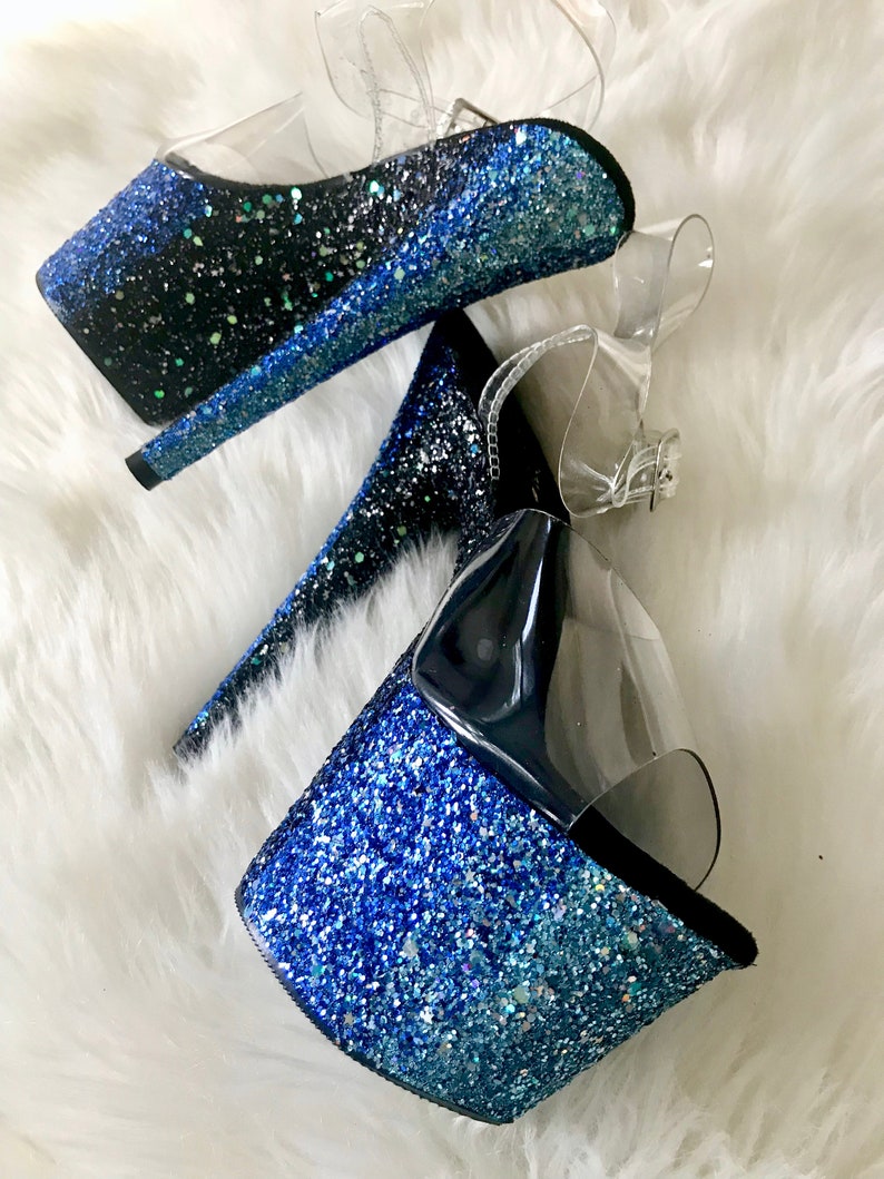 Black and Blue Ombre Glitter Heels Custom Pole Dance / | Etsy