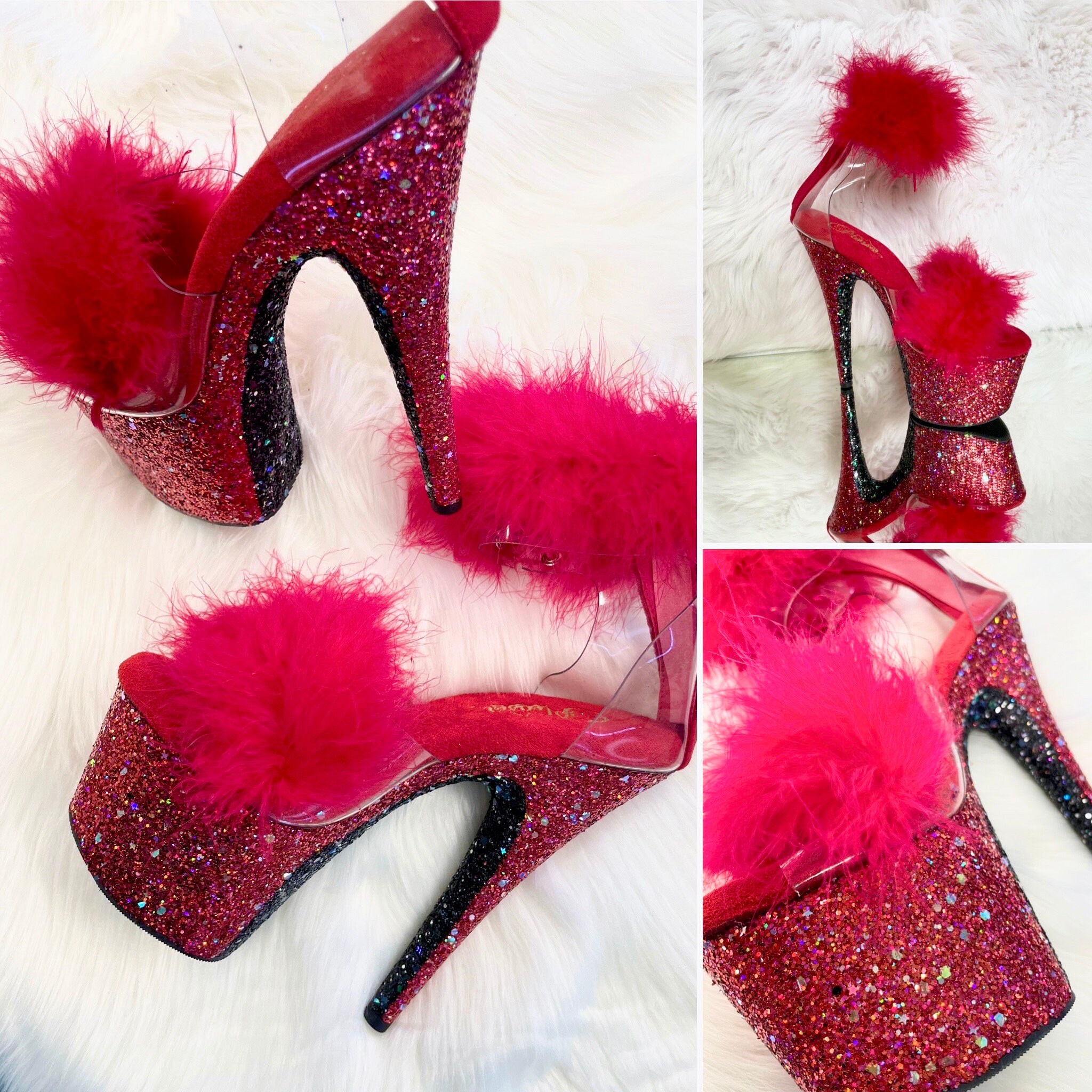 Red Feather Glitter Heels Custom 