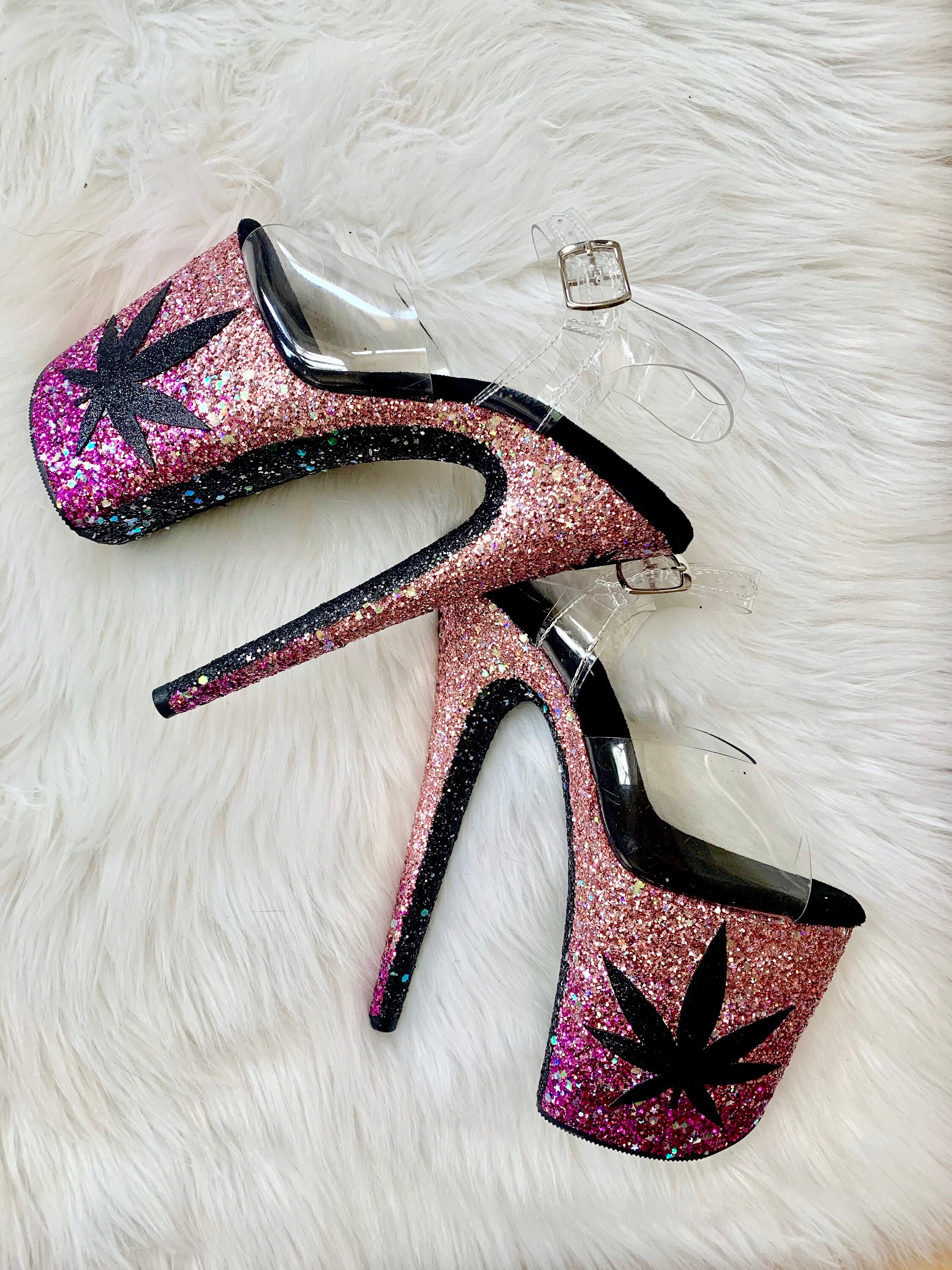 Mary Jane Pink Glitter Heels Custom Pole Dance / Exotic / | Etsy