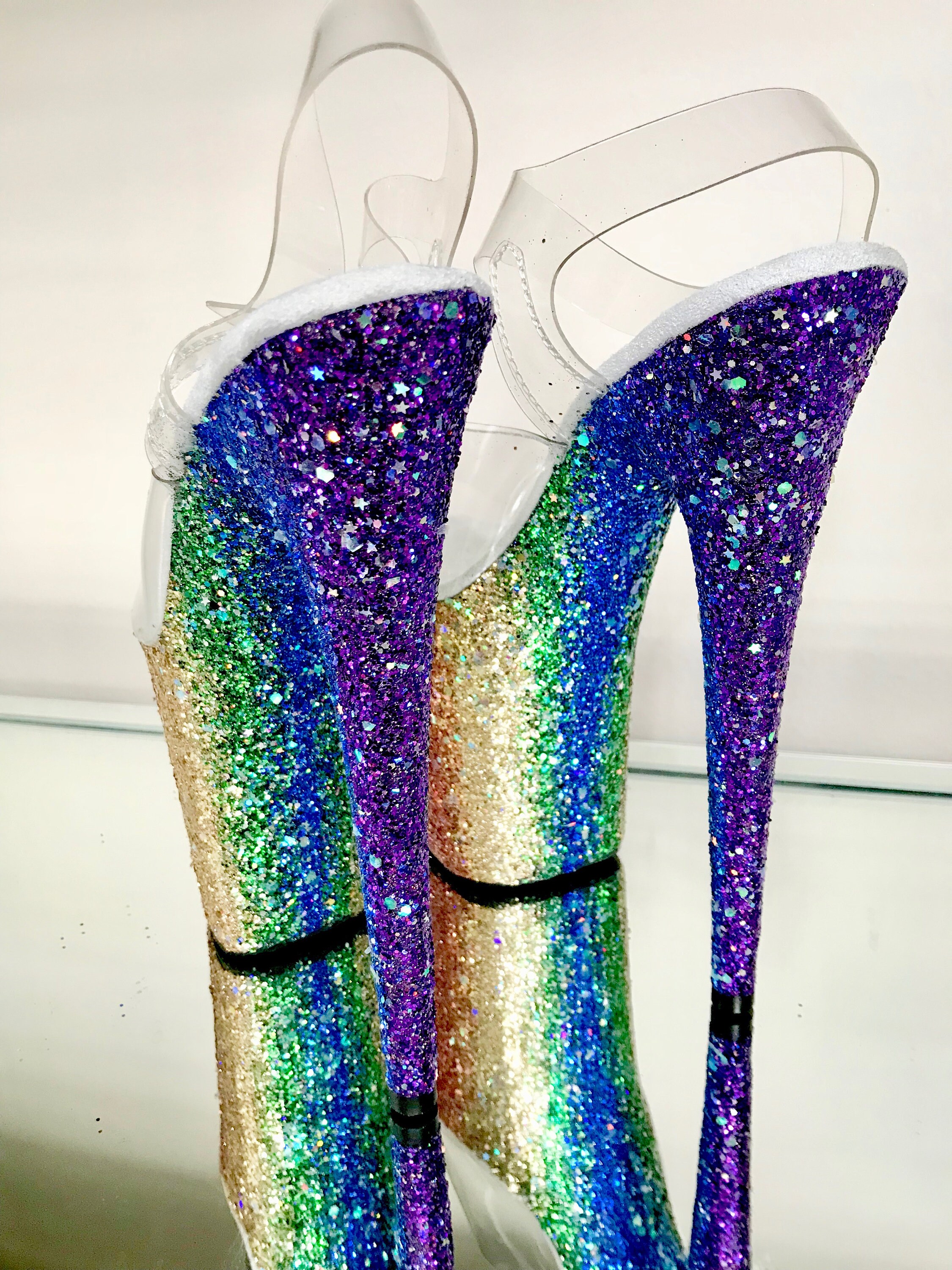 rainbow rhinestone heels