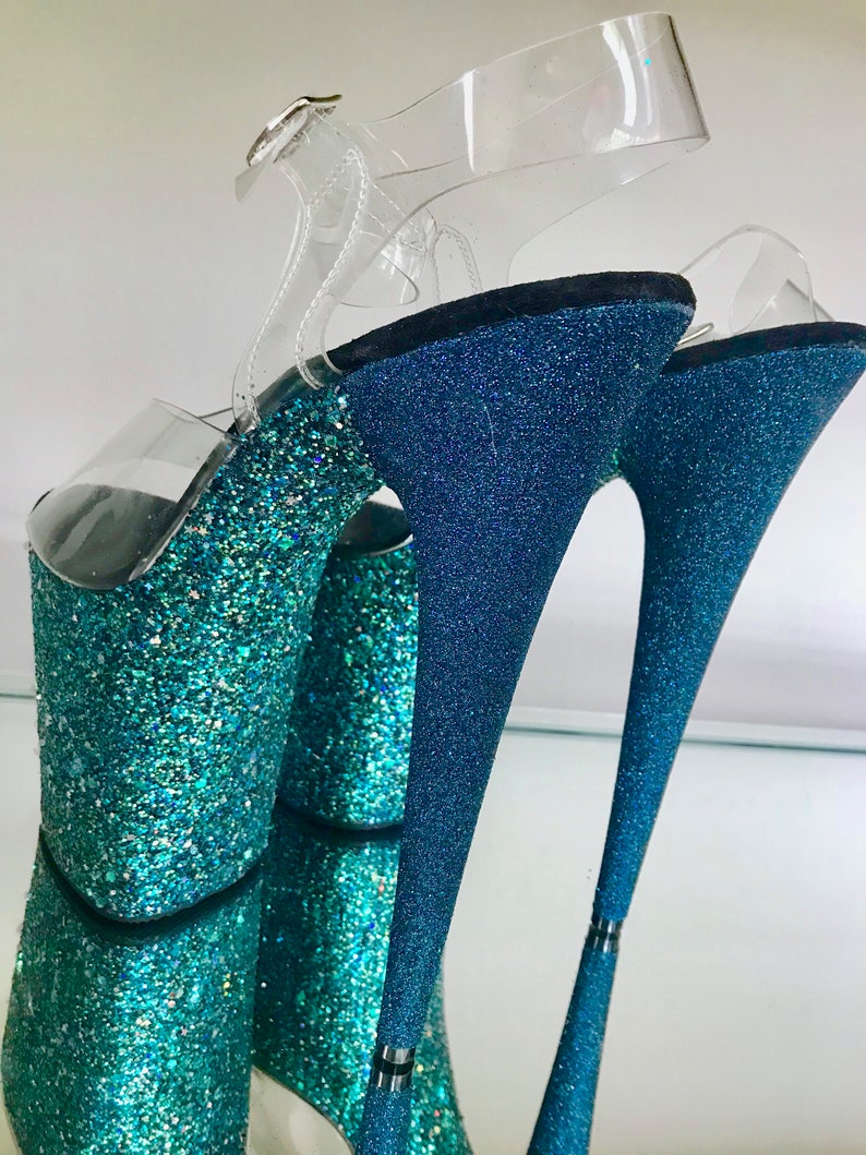 Deep Teal Glitter Heels Custom Pole Dance / Exotic / - Etsy