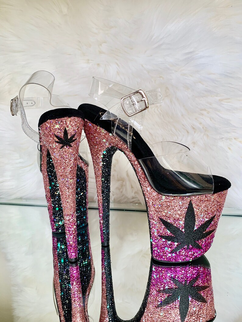 Mary Jane Pink Glitter Heels Custom Pole Dance / Exotic / | Etsy
