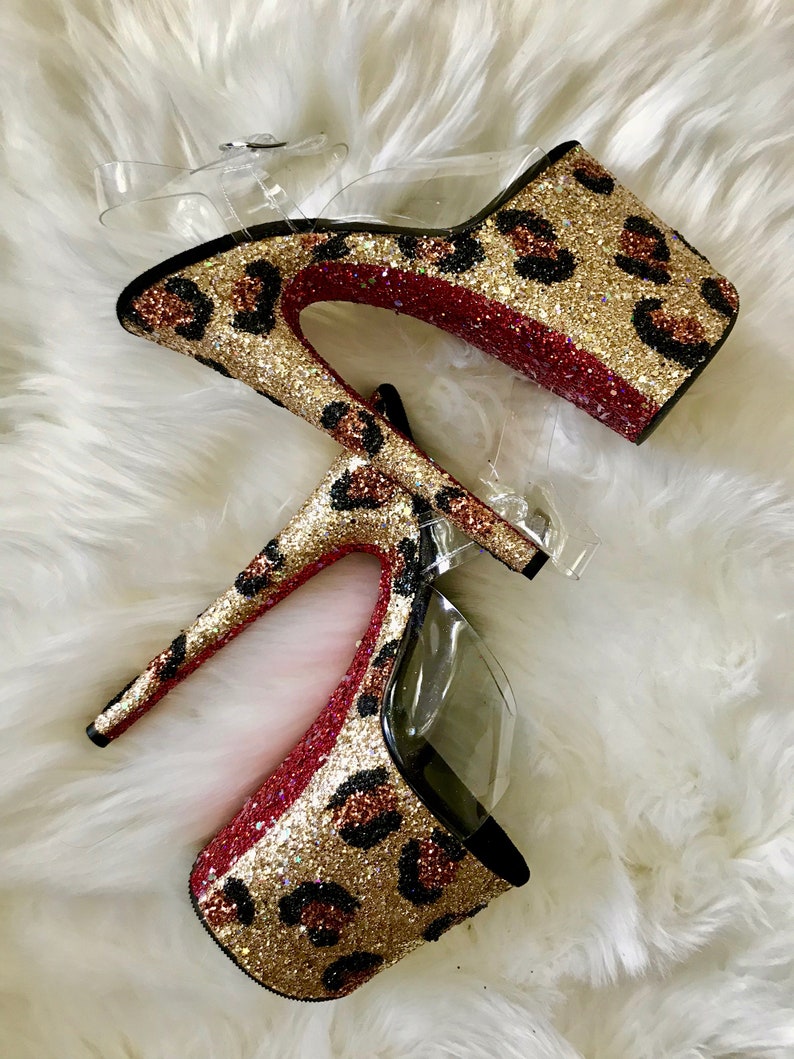 Leopard Poleboutins™ Red Bottoms Glitter Heels Custom Pole Etsy
