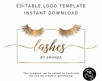 Lashes logo | Lashes extensions logo  | Makeup logo | Makeup artist  logo | Golden lashes logo | Editable logo | INSTANT DOWNLOAD